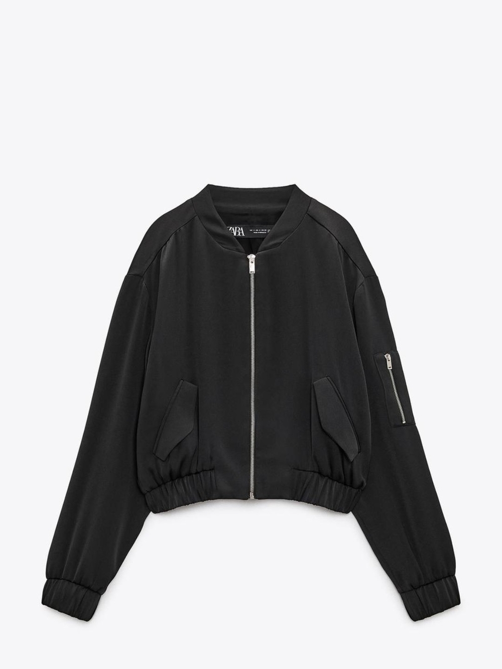 Zara Black Cropped Bomber Jacket with Zip Detailing